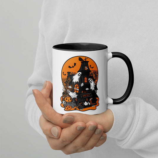 Spooky Haunted Mortuary Two Halloween Black Handle/Inside Ceramic Mug