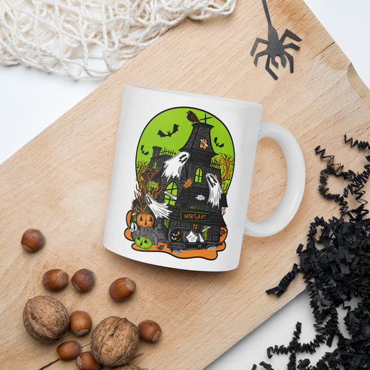 Spooky Haunted Mortuary Halloween Ceramic Mug