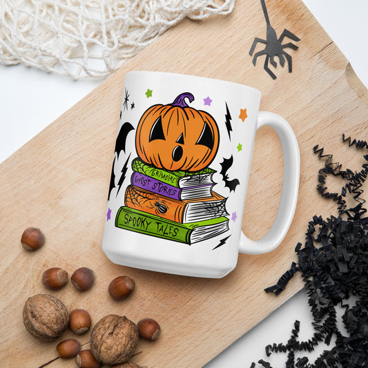 Spooky Season Pumpkin Bookstack Halloween 15OZ Ceramic Mug