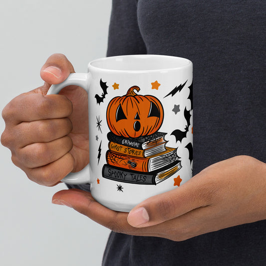 Spooky Season Pumpkin Bookstack 2 Halloween 15OZ Ceramic Mug