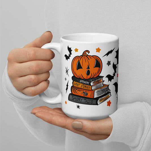 Spooky Season Pumpkin Bookstack 2 Halloween 15OZ Ceramic Mug