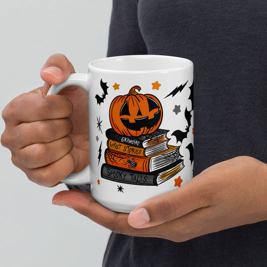 Spooky Season Pumpkin Bookstack 3 Halloween 15oz Ceramic Mug