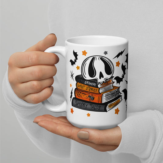 Spooky Season Skull Bookstack Halloween 15oz Ceramic Mug