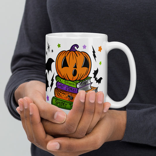 Spooky Season Pumpkin Bookstack Halloween 15OZ Ceramic Mug