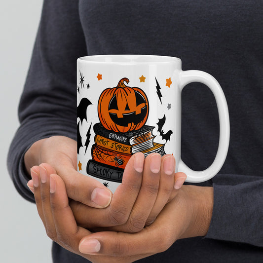 Spooky Season Pumpkin Bookstack 3 Halloween 15oz Ceramic Mug