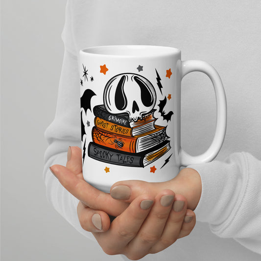 Spooky Season Skull Bookstack Halloween 15oz Ceramic Mug