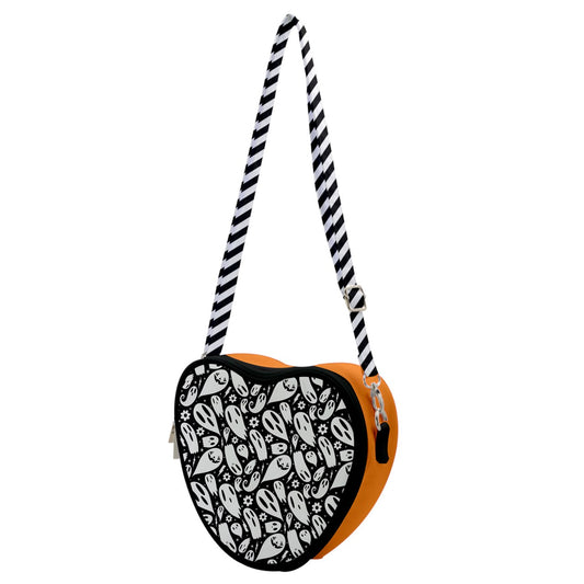 Flower Ghosties Black, White, Orange Heart Shoulder Bag