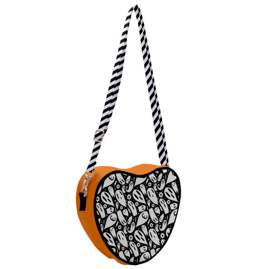 Flower Ghosties Black, White, Orange Heart Shoulder Bag