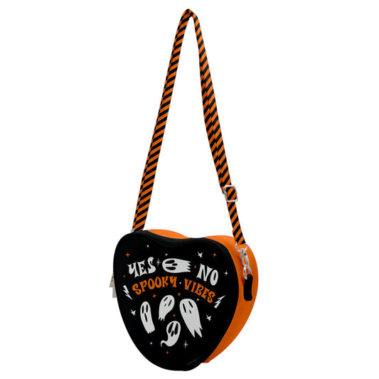 Spooky Vibes Orange with Black Background Planchette Heart Shoulder Bag