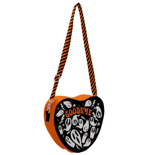 Spooky Vibes Orange with Black Background Planchette Heart Shoulder Bag