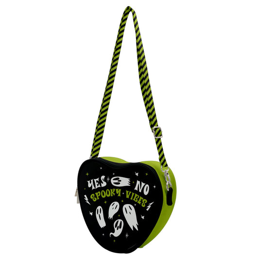 Spooky Vibes Chartreuse with Black Back Planchette Heart Shoulder Bag