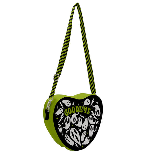 Spooky Vibes Chartreuse with Black Back Planchette Heart Shoulder Bag