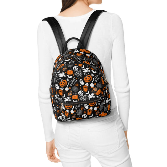 Everything Halloween 2022 Black, White, Orange Faux Leather Mini Backpack Purse