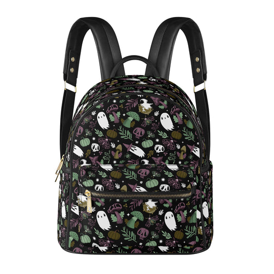 Mushroom Magick Mint Mauve Green Faux Leather Mini Backpack Purse