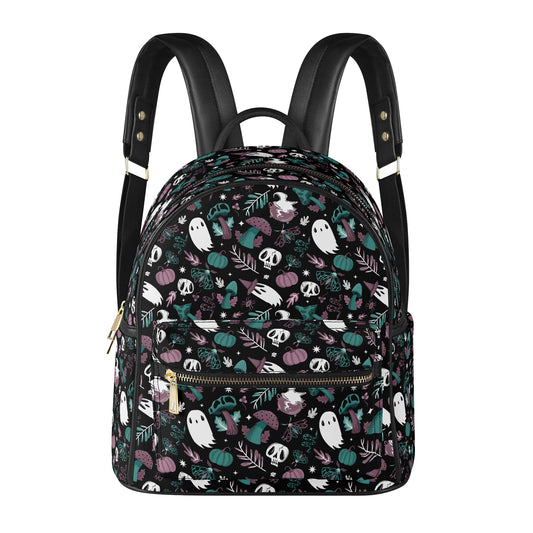 Mushroom Magick Teal Mauve Faux Leather Mini Backpack Purse