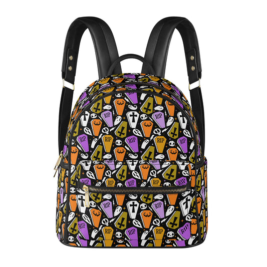 Coffins 2021 Moss, Orange, Purple Faux Leather Mini Backpack Purse