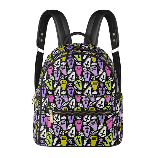 Coffins 2021 Purple, Pink, Chartreuse Faux Leather Mini Backpack Purse