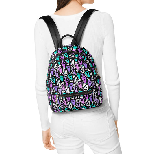 Coffins 2021 Orchid, Purple, Turquoise Faux Leather Mini Backpack Purse