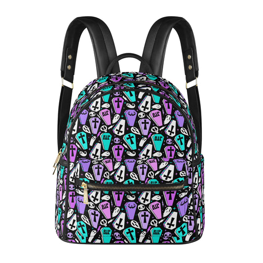 Coffins 2021 Orchid, Purple, Turquoise Faux Leather Mini Backpack Purse