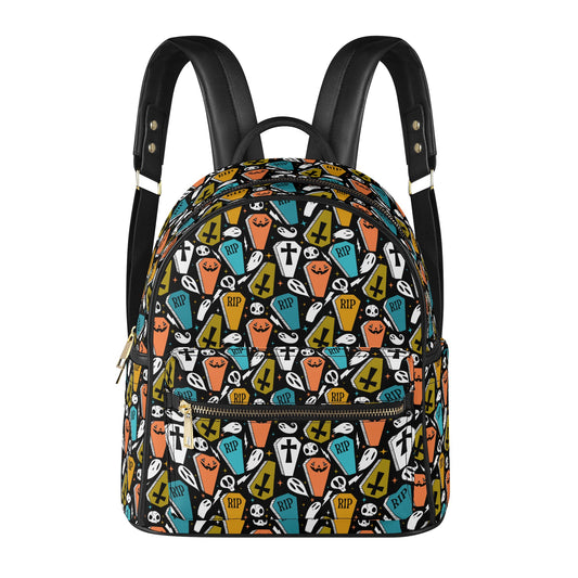 Coffins 2021 Orange, Gold, Moss, Teal Faux Leather Mini Backpack Purse