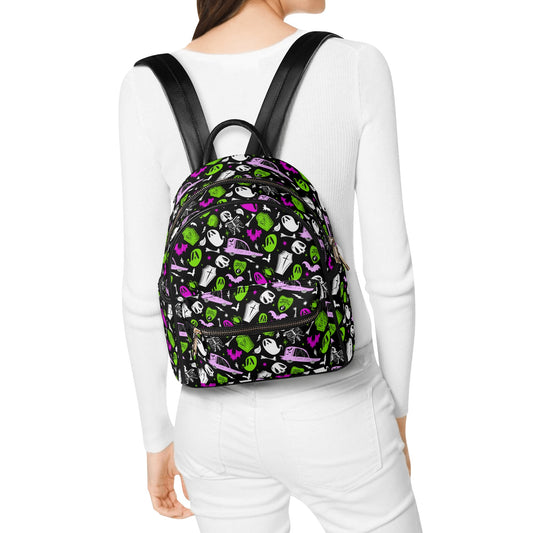 Dearly Departed 2022 Black, White, Magenta, Lime Faux Leather Mini Backpack Purse