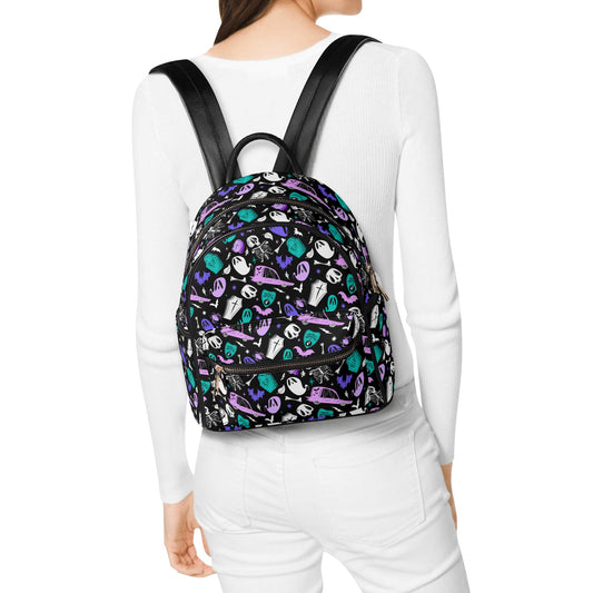 Dearly Departed 2022 Black, White, Turquoise, Purple Faux Leather Mini Backpack Purse