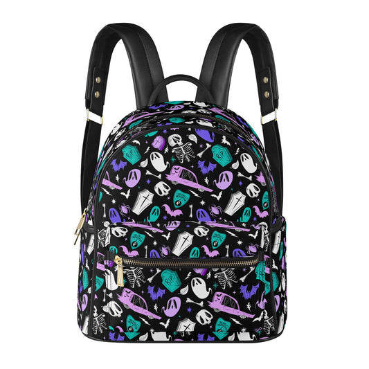 Dearly Departed 2022 Black, White, Turquoise, Purple Faux Leather Mini Backpack Purse