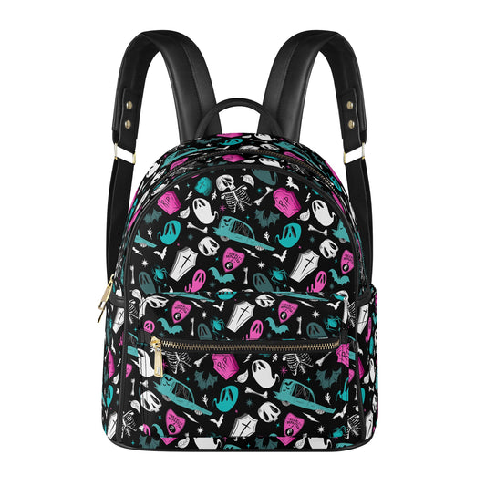 Dearly Departed 2022 Black, White, Magenta, Teal Faux Leather Mini Backpack Purse