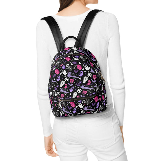 Dearly Departed 2022 Black, White, Pink, Purple Faux Leather Mini Backpack Purse