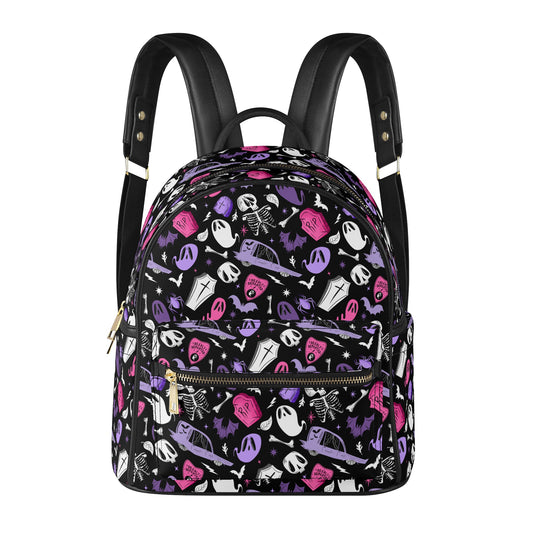 Dearly Departed 2022 Black, White, Pink, Purple Faux Leather Mini Backpack Purse