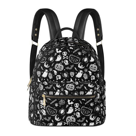 Everything Spooky 2022 Black, White, Grayscale Faux Leather Mini Backpack Purse