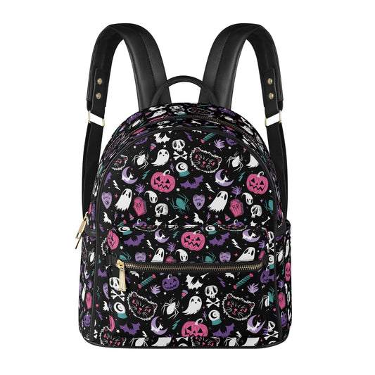 Everything Spooky 2022 Black, White, Pink, Purple, Turquoise Faux Leather Mini Backpack Purse