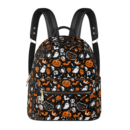 Everything Spooky 2022 Black, White, Orange Faux Leather Mini Backpack Purse