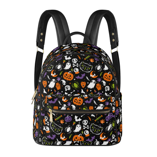 Everything Spooky 2022 Black, White, Orange, Purple, Chartreuse Faux Leather Mini Backpack Purse