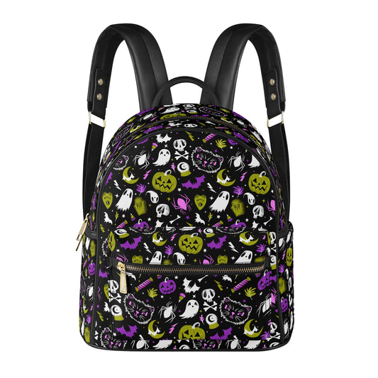 Everything Spooky 2022 Black, White, Chartreuse, Grape Faux Leather Mini Backpack Purse