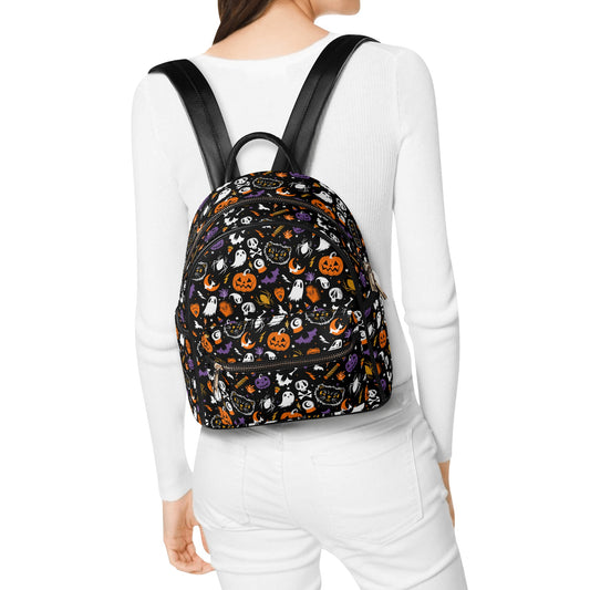 Everything Spooky 2022 Black, White, Orange, Purple, Gold Faux Leather Mini Backpack Purse