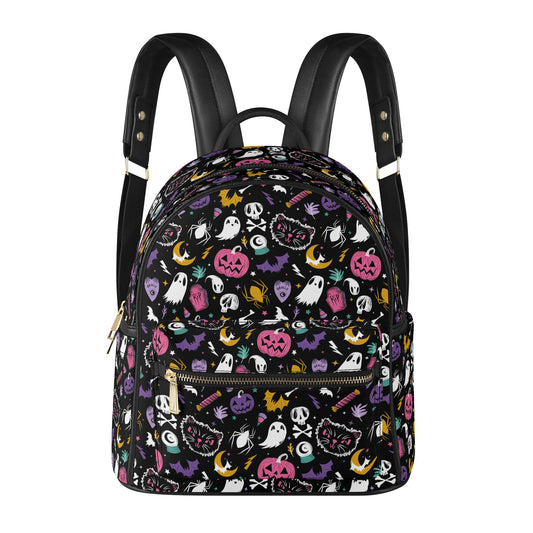 Everything Spooky 2022 Black, White, Pink, Turquoise, Gold, Purple Faux Leather Mini Backpack Purse