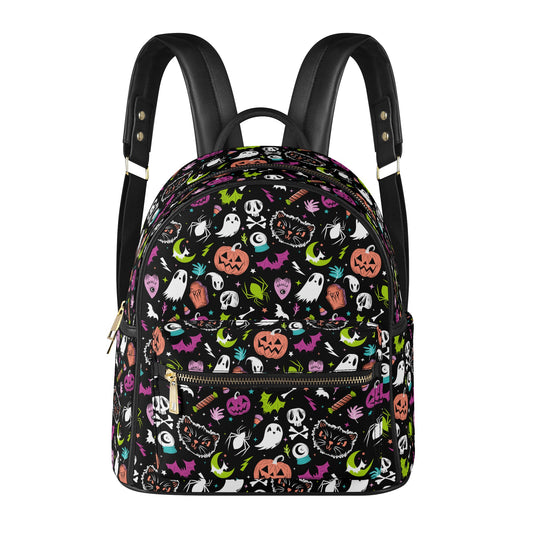 Everything Spooky 2022 Black, White, Chartreuse, Magenta, Turquoise, Coral Faux Leather Mini Backpack Purse