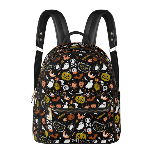 Everything Spooky 2022 Black, White, Peach, Brown, Golden Faux Leather Mini Backpack Purse