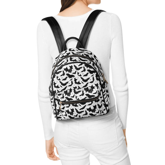 Batty Bats 2023 White with Black Faux Leather Mini Backpack Purse