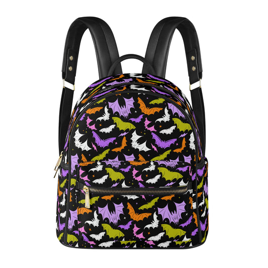 Batty Bats 2023 Chartreuse, Pink, Purple, Orange Faux Leather Mini Backpack Purse