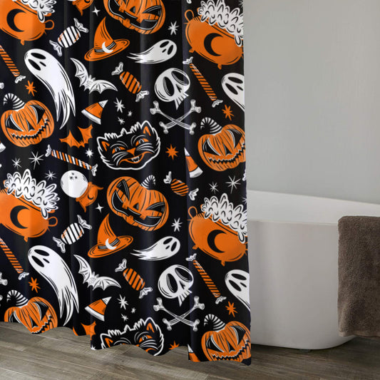 Trick or Treat 2023 Orange Halloween Shower Curtain