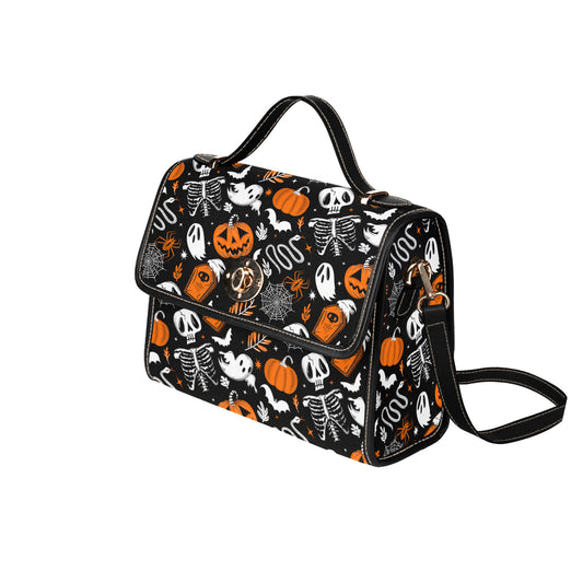 Everything Halloween 2022 Black, White, Orange Goth Spooky Halloween Satchel Purse