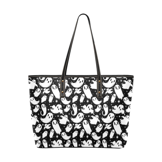 Ghosties 2022 Black, White Spooky Faux Leather Tote Bag