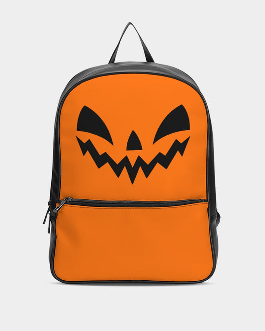 Happy Jack-O-Lantern Face Orange Black Classic Faux Leather Backpack