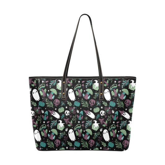 Mushroom Magick Witchcore Witchy Mint, Mauve, Teal Faux Leather Halloween Tote Bag