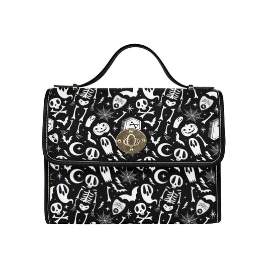 Dearly Departed 2021 Black and White Spooky Gothic Satchel Purse