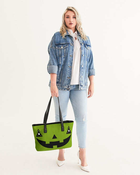 Jack-O-Lantern Face Chartreuse Faux Leather Tote Bag