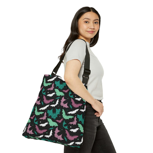 Batty Bats 2023 Black Multi Mint, Mauve, Teal Adjustable Tote Bag (AOP)