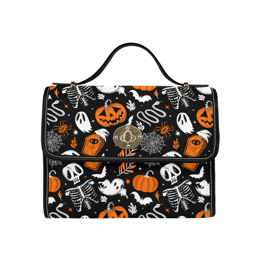 Everything Halloween 2022 Black, White, Orange Goth Spooky Halloween Satchel Purse